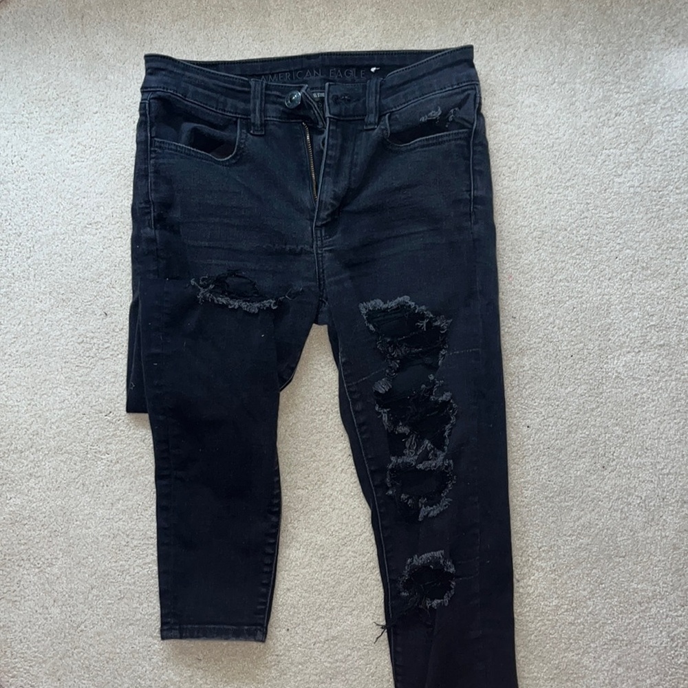 American eagle outfitters black ripped skinny jeans